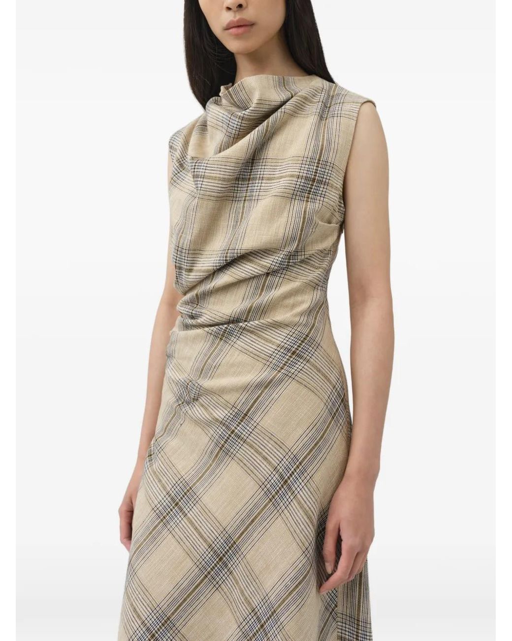 Jonathan Simkhai Natural Burke Draped Plaid Midi Dress