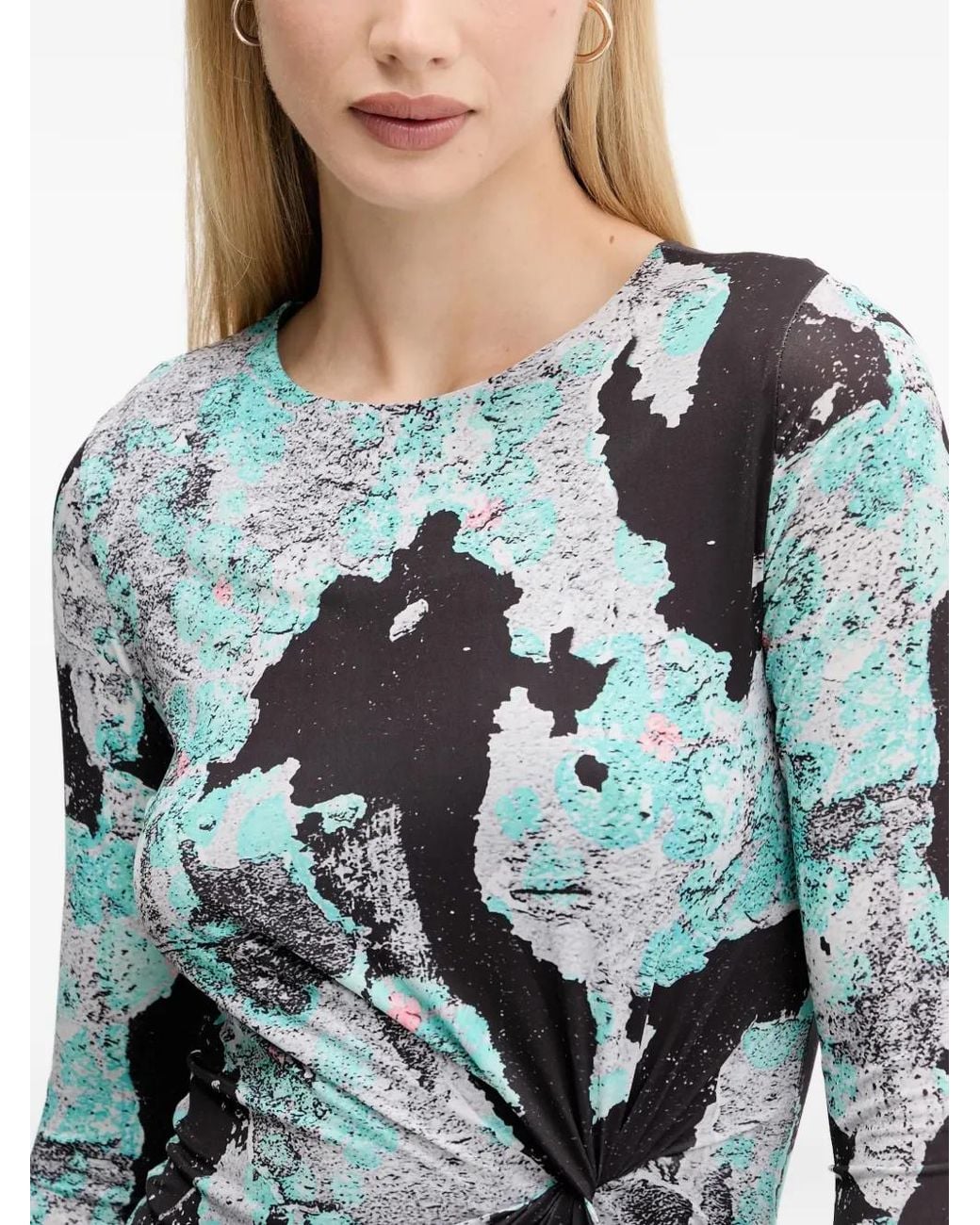 Desigual Blue Robe Courte Imprimée À Détail Noué