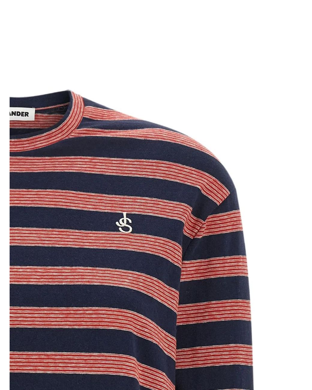 Jil Sander Blue T-Shirt Rayé À Logo Brodé