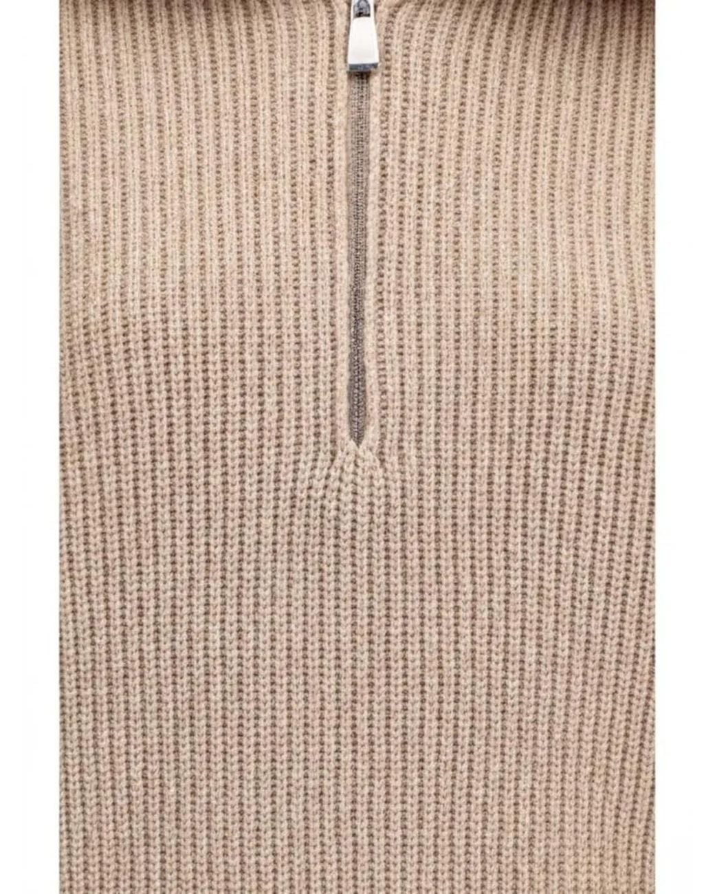 Malo Natural Ribbed Quarter-Zip Sweater