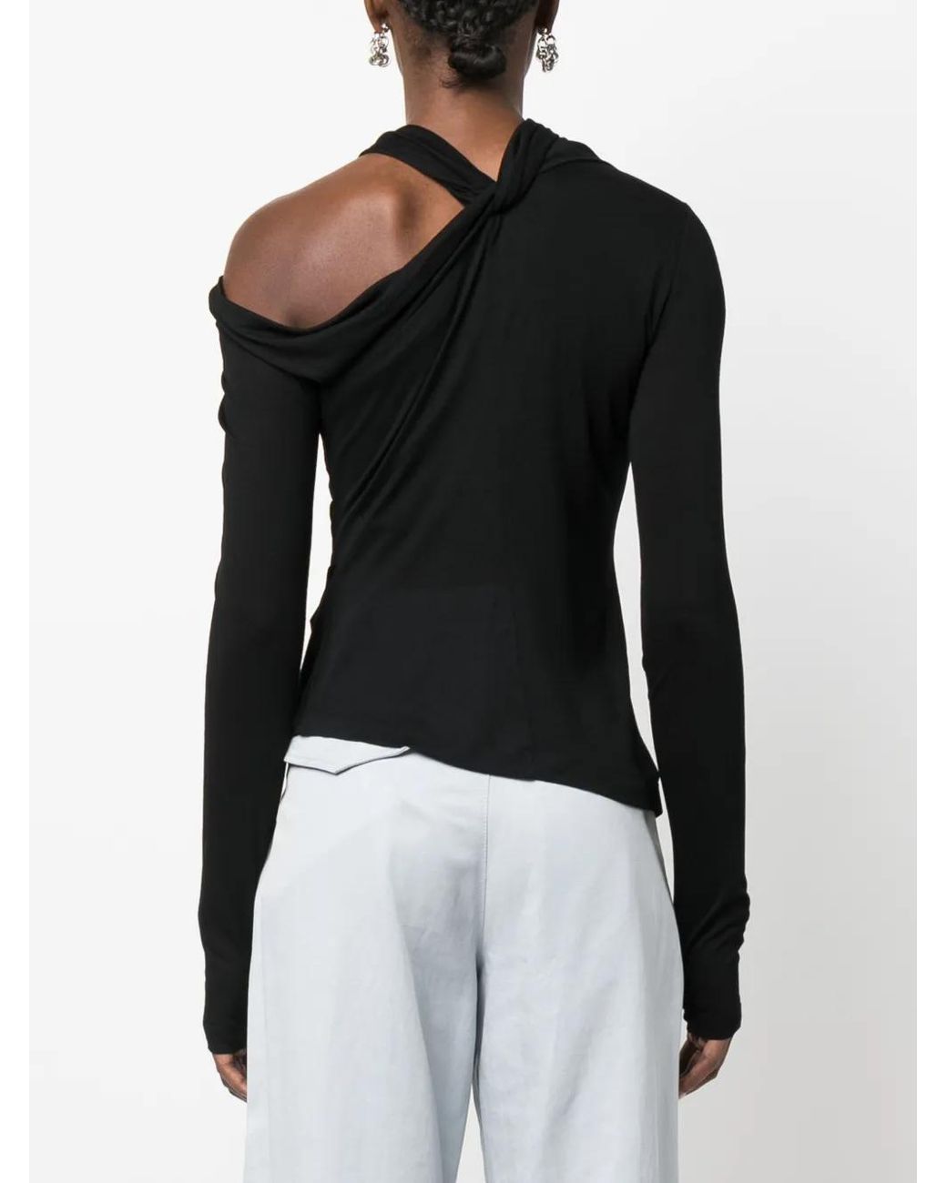 Helmut Lang Black Cold-Shoulder Twisted Blouse
