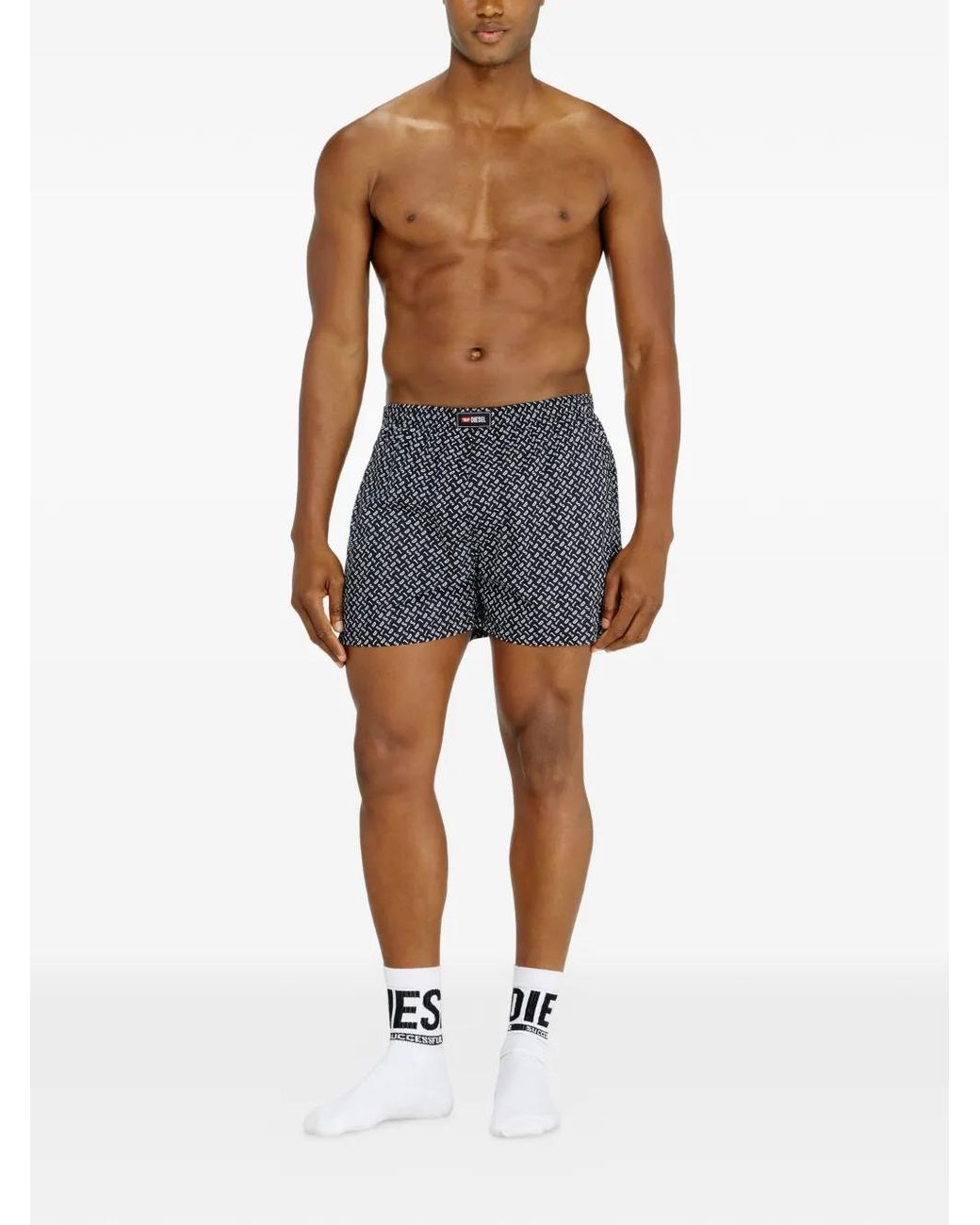 DIESEL Blue Three-Pack Cotton Boxers Solid And All-Over Print for men