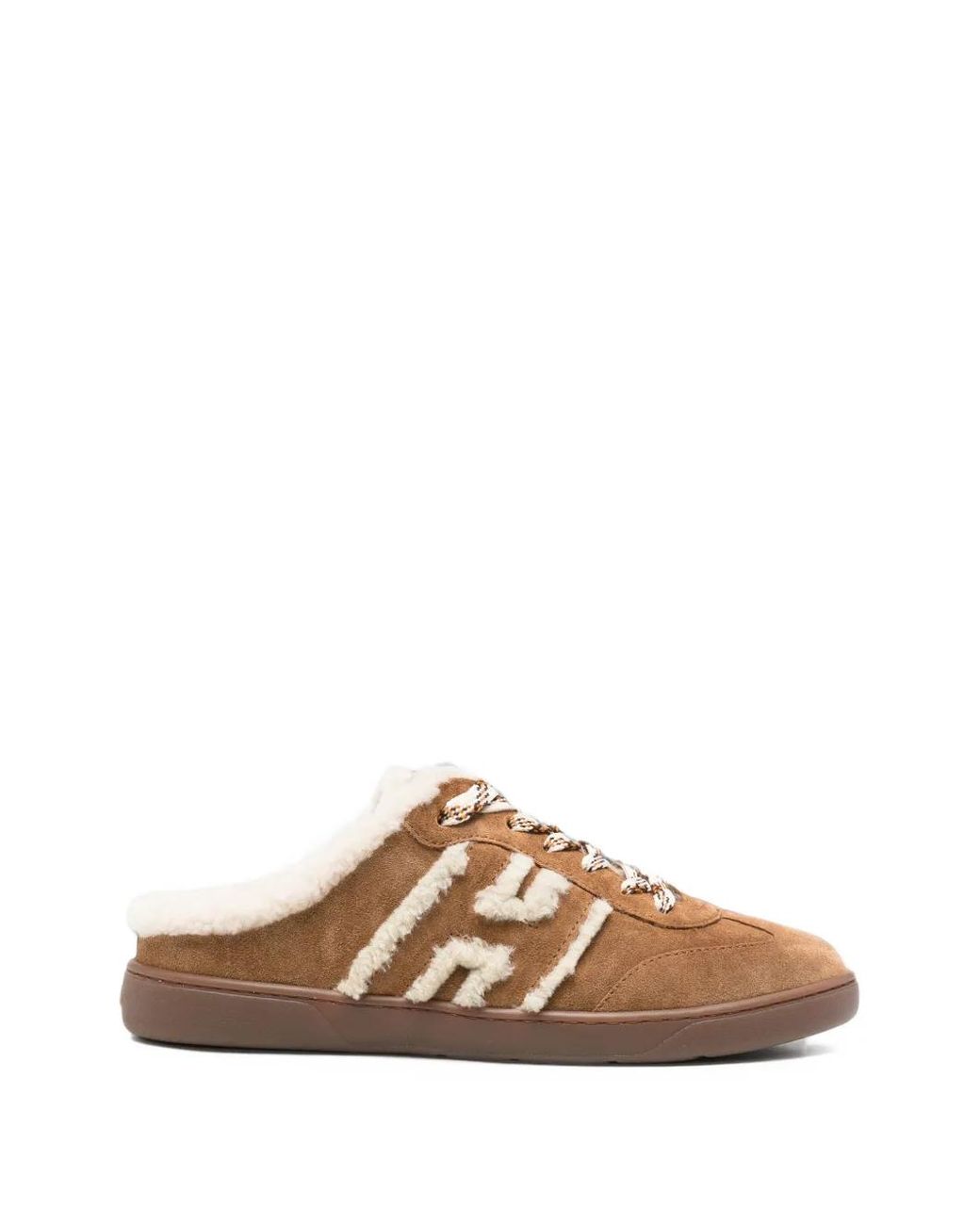 Hogan Brown Shearling-Trim Mules