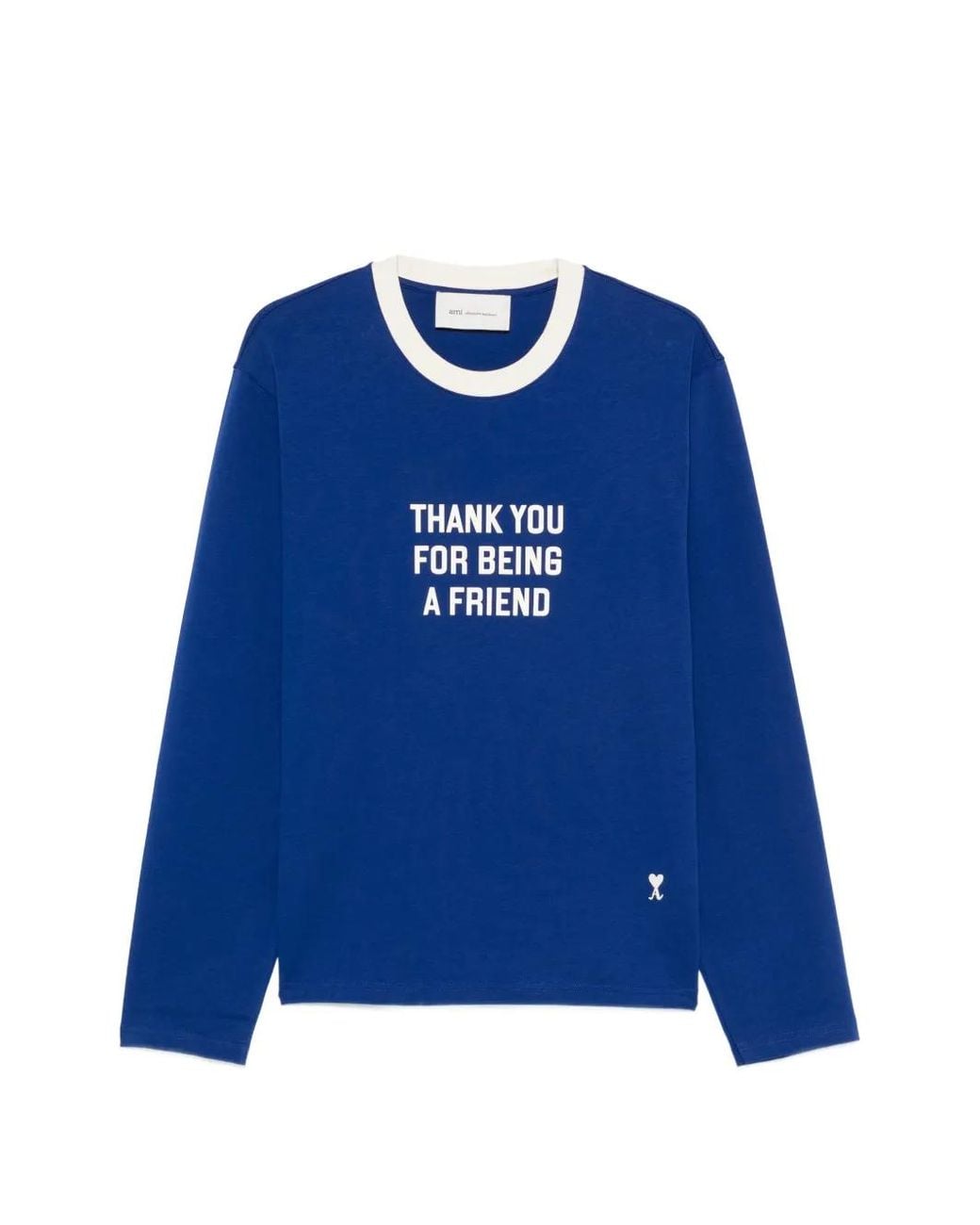 AMI Blue Slogan-Print Long-Sleeve T-Shirt for men