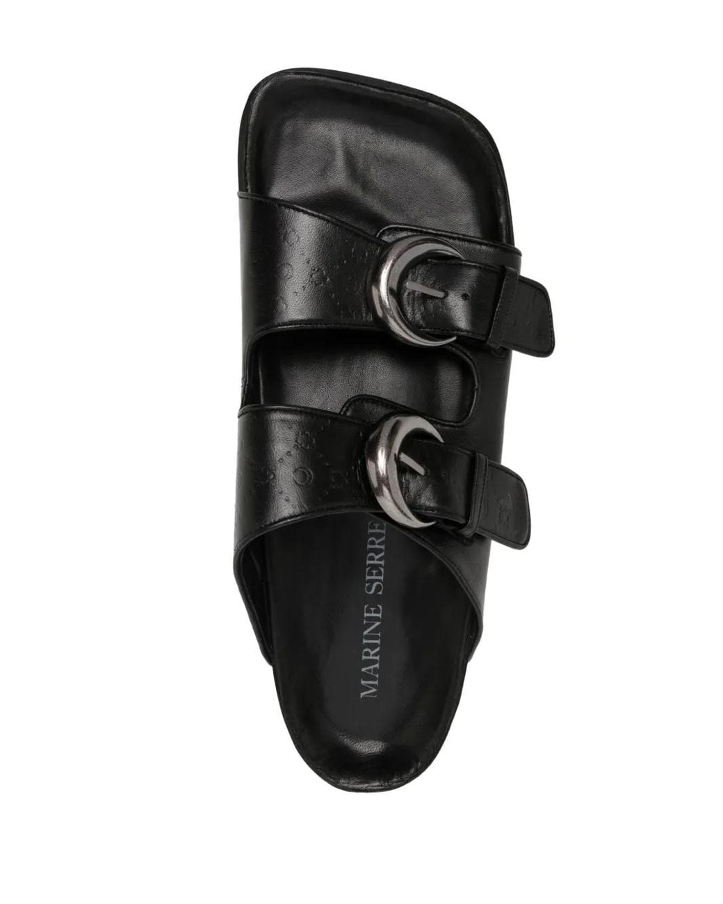 MARINE SERRE Black Logo-Debossed Buckle-Strap Leather Sandals for men