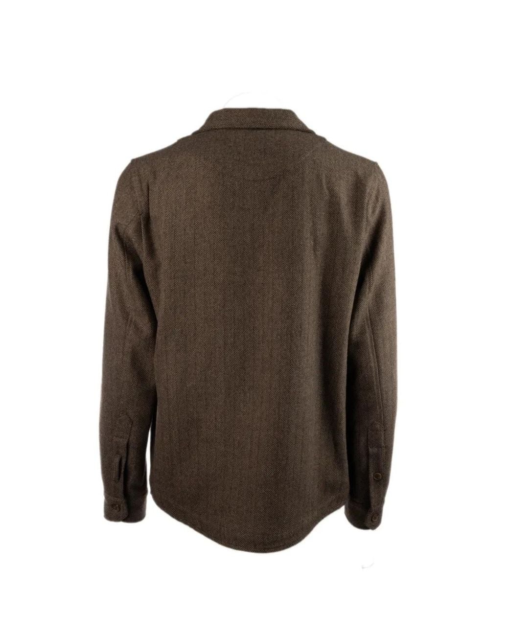 Myths Brown Herringbone-Pattern Button-Down Jacket for men