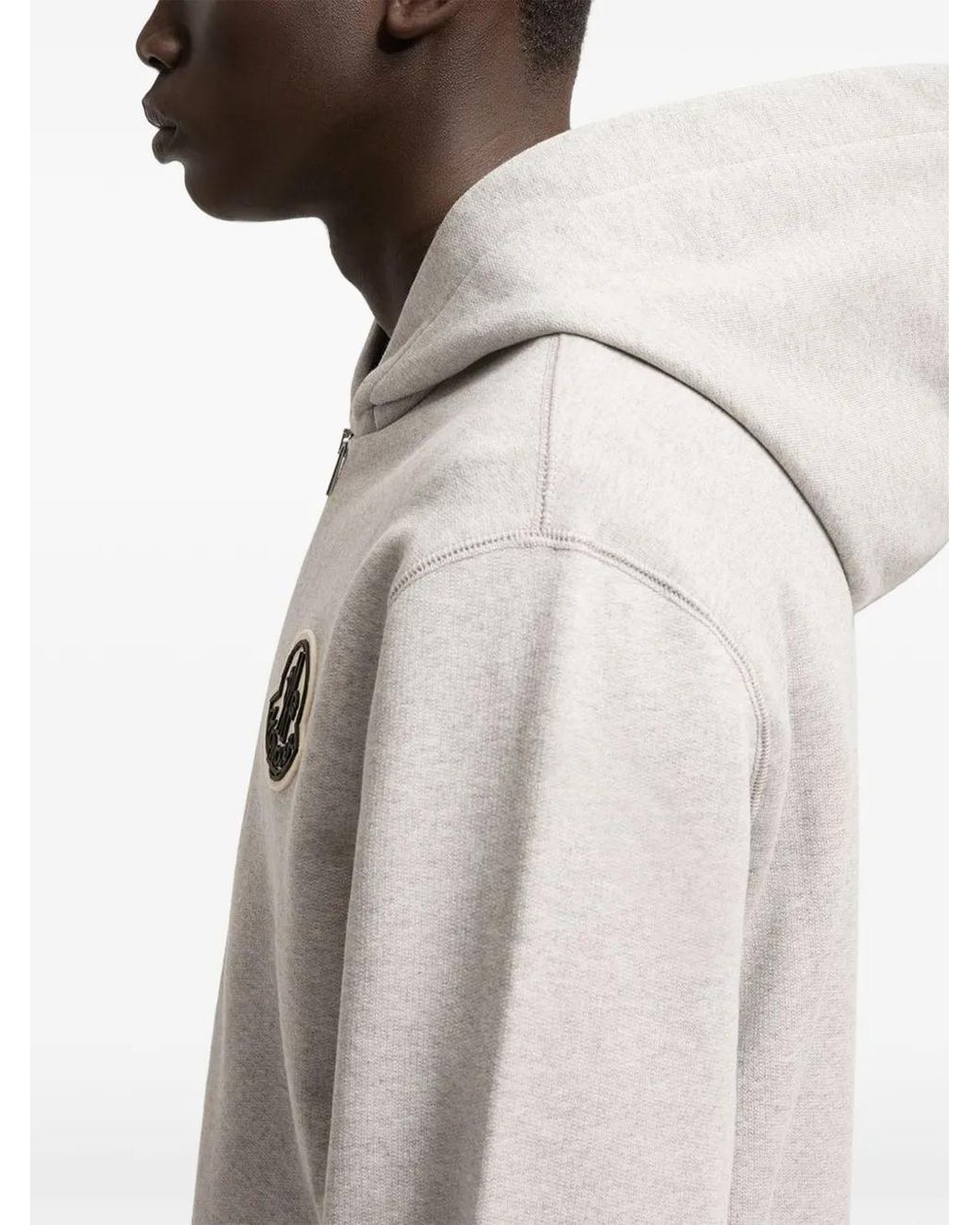 Moncler White Sketched Logo Zip-Up Cotton Hoodie for men
