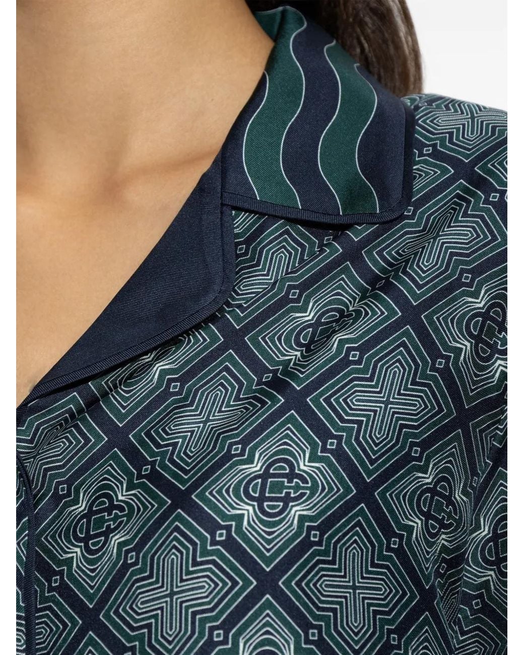 Casablanca Blue Monogram-Print Silk Shirt