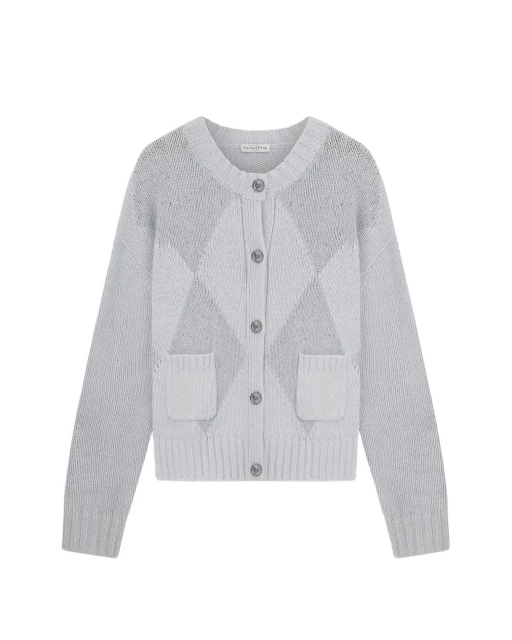 Ballantyne White Argyle-Knit Button-Up Cardigan