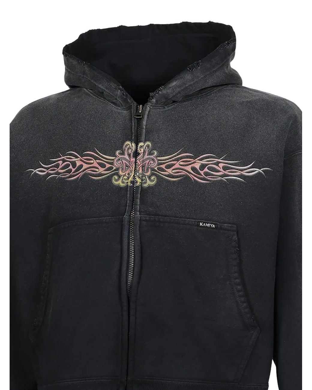 KAMIYA Black Flame Kmy Zip-Up Hoodie for men
