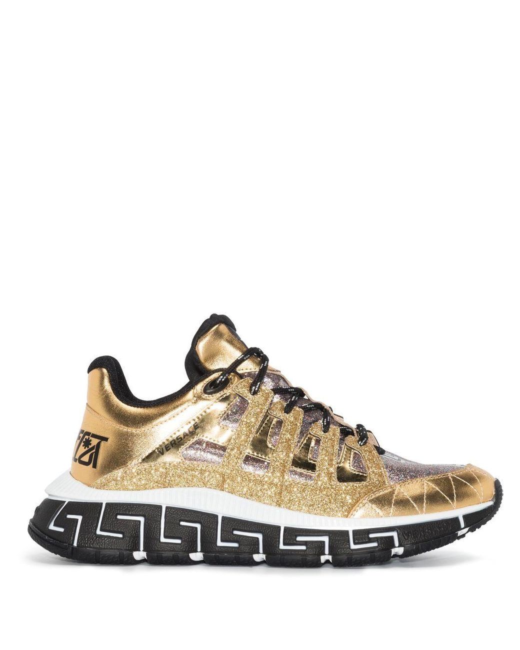 Versace Leather Trigreca Glitter-detail Low-top Sneakers in Gold ...