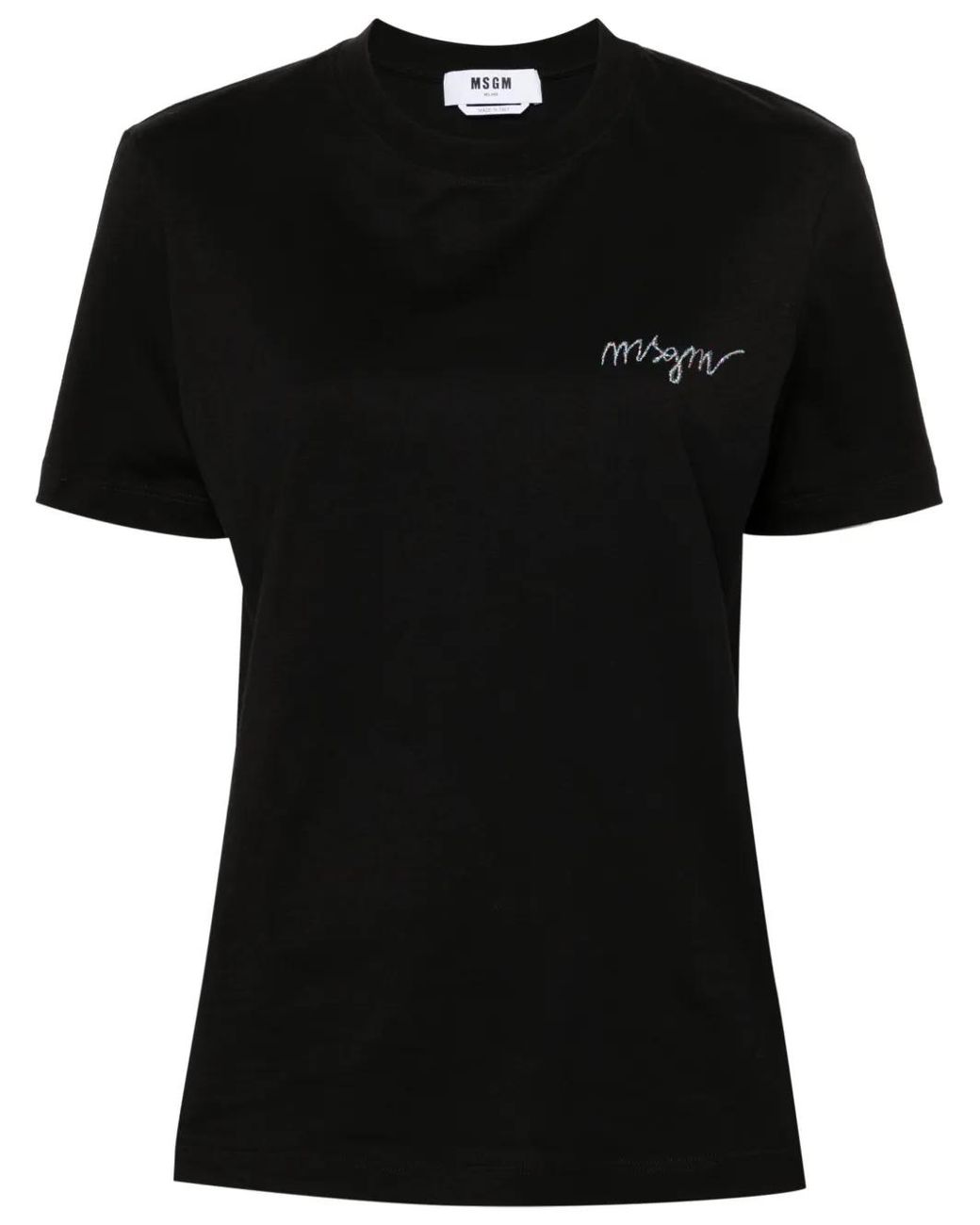 MSGM Black Logo-Embroidered T-Shirt
