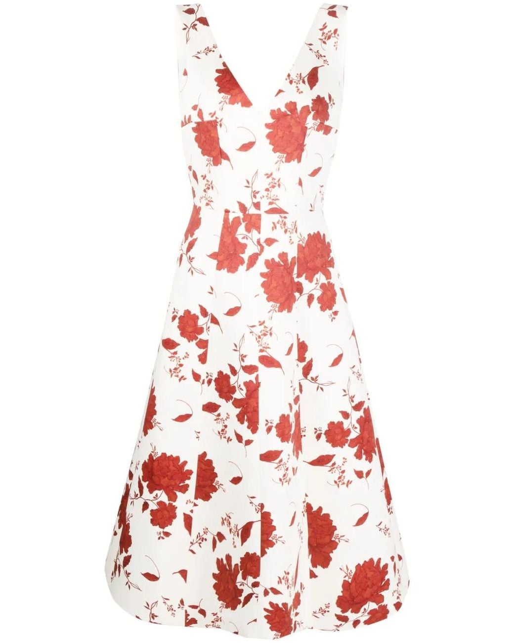 Emilia Wickstead Red Petrova Floral-Print Midi Dress