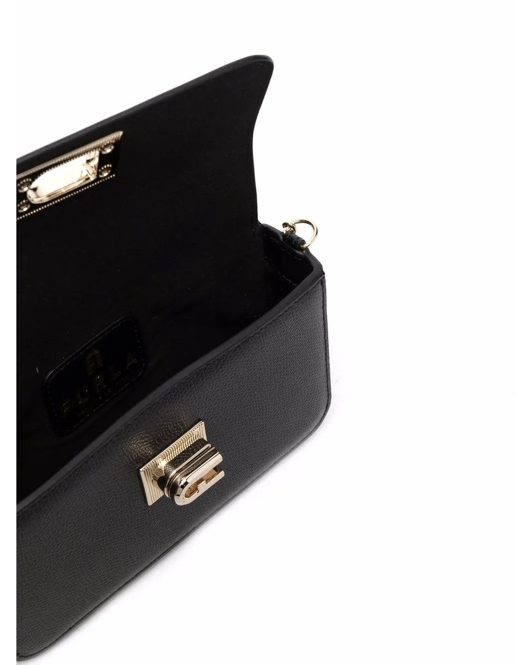 Furla Black Foldover Leather Satchel Bag