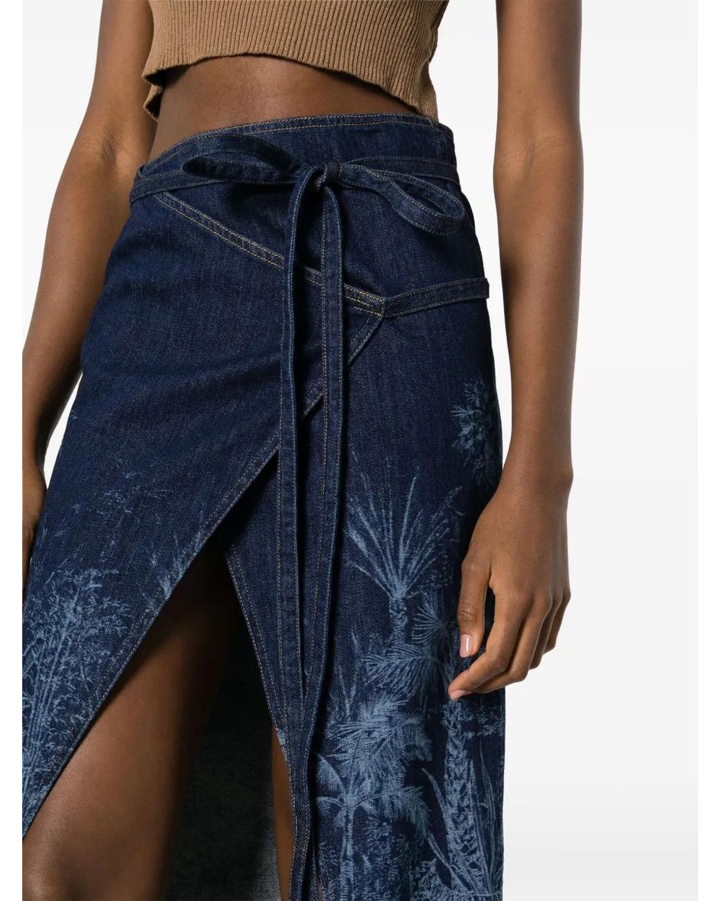 Alanui Blue `Jungle Toile De Jouy` Denim Skirt