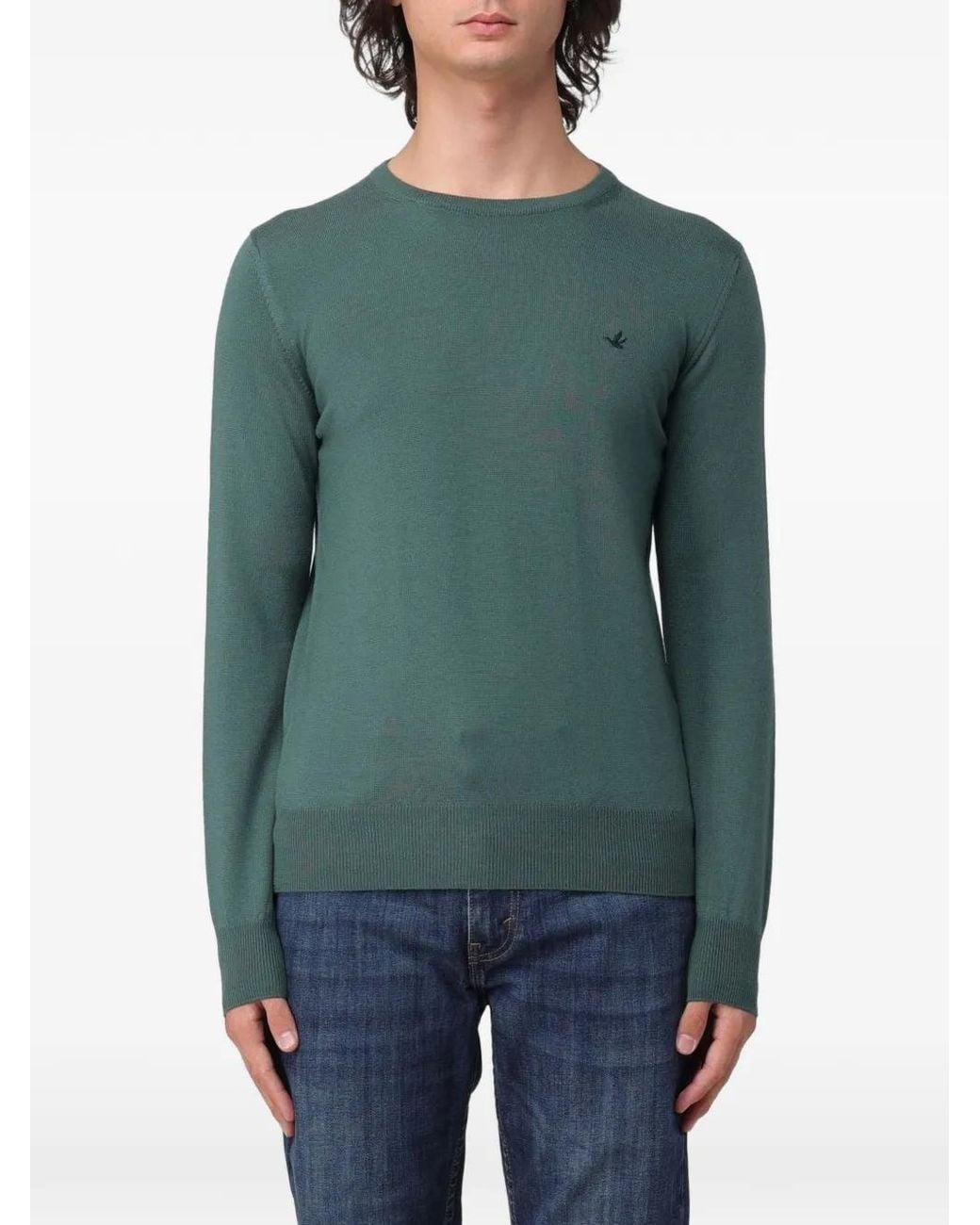 Brooksfield Green Logo-Embroidered Wool Sweater for men