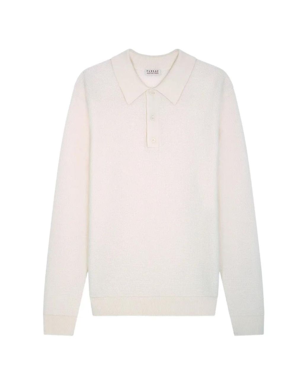 Fursac White Waffle-Knit Wool Polo Shirt for men