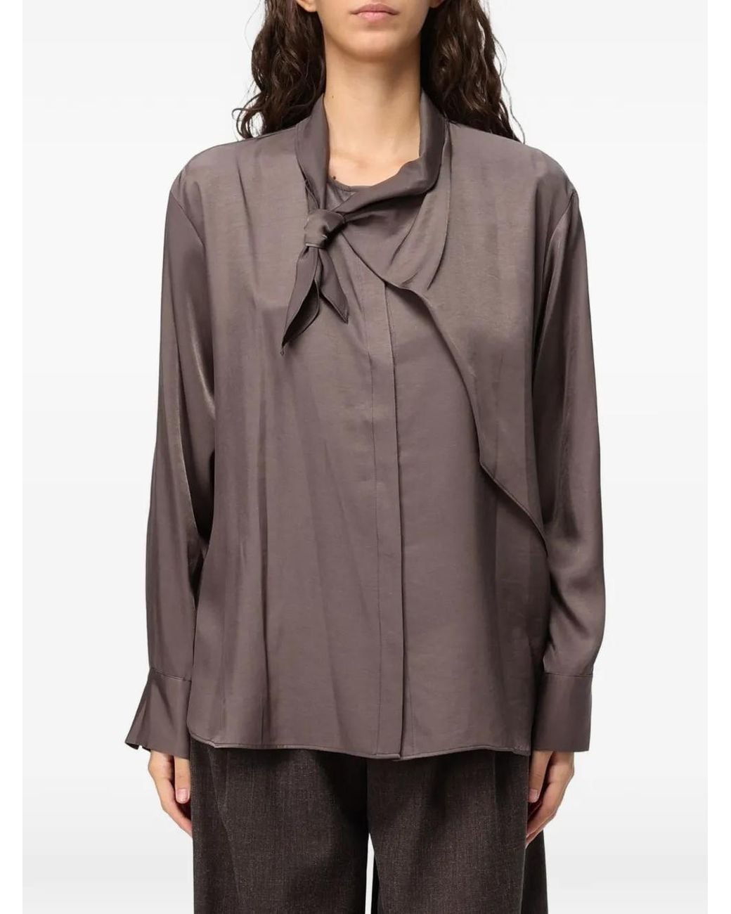 ELEH Brown Tie-Neck Long-Sleeve Shirt