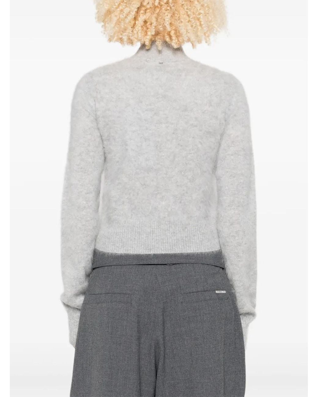 Sportmax Gray Cropped Cashmere Sweater With High Neck And Ribbed Cuffs