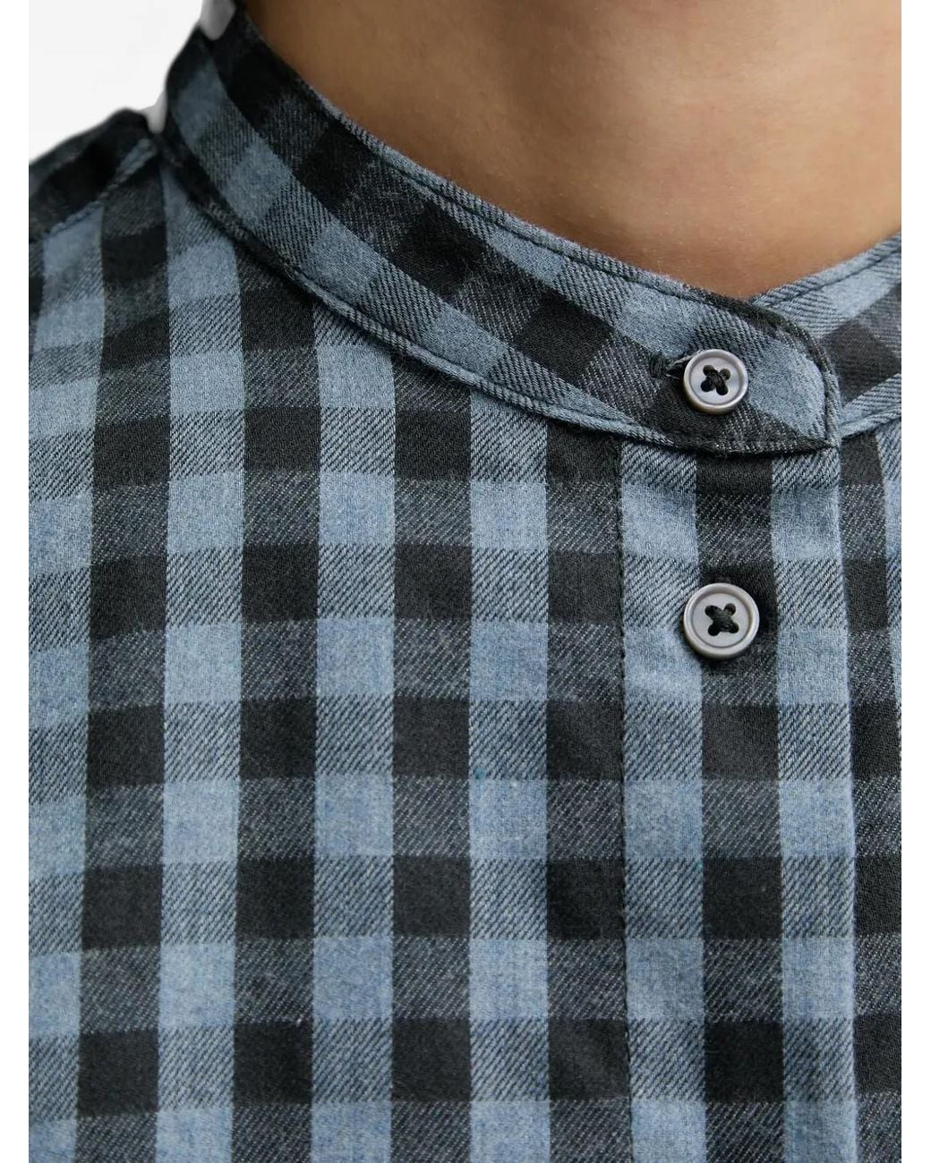Marc O' Polo Blue Gingham-Check Band-Collar Shirt