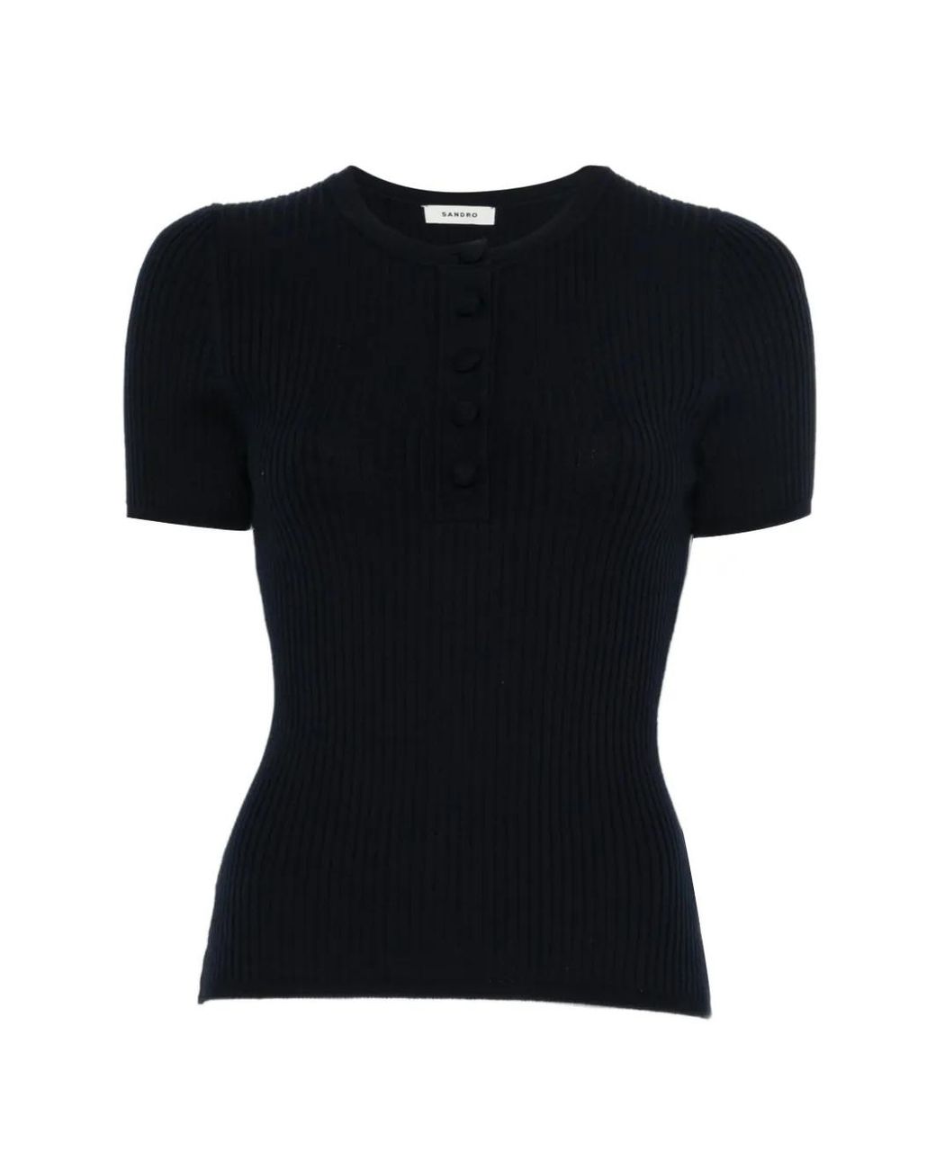 Sandro Black Ribbed Short-Sleeved Knit Top
