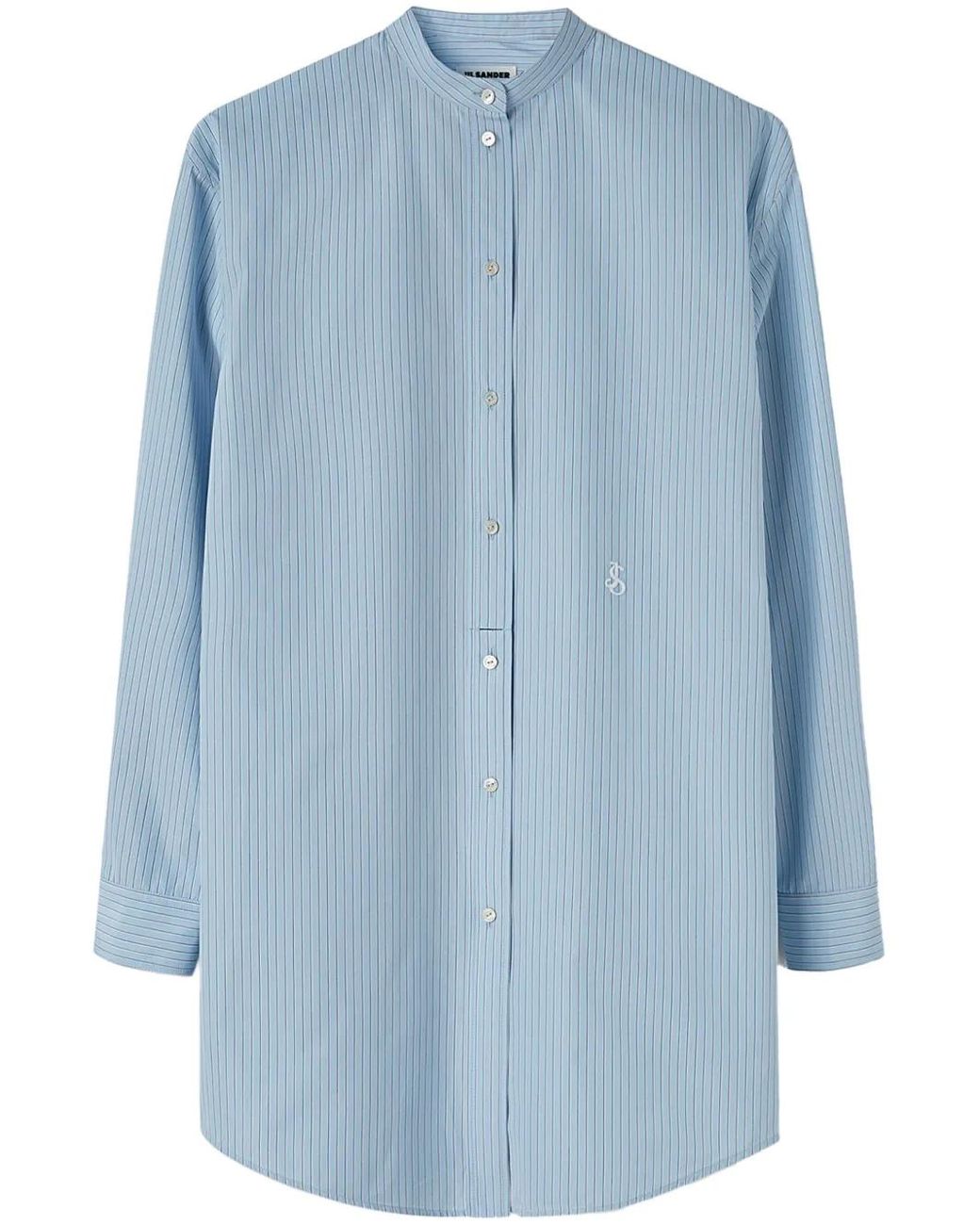 Jil Sander Blue Striped Logo-Patch Cotton Shirt