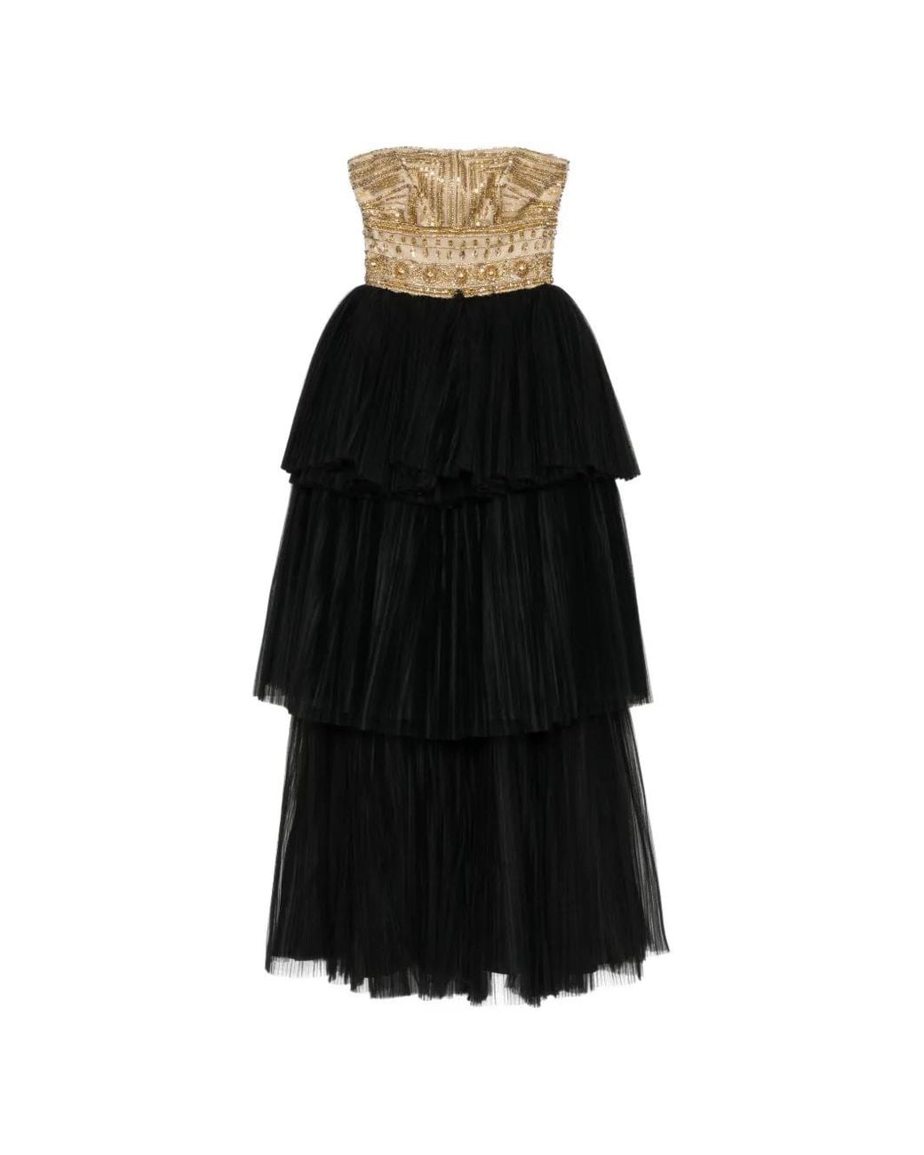 Naeem Khan Black Beaded-Bodice Layered Gown