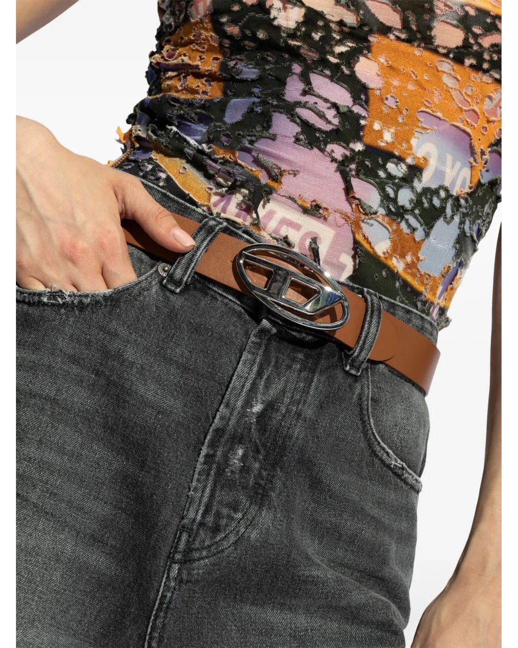 DIESEL Brown B-1Dr Leather Belt