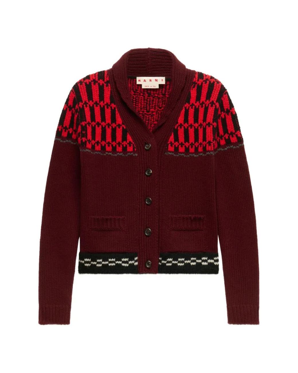 Marni Red Jacquard-Knitted Cardigan