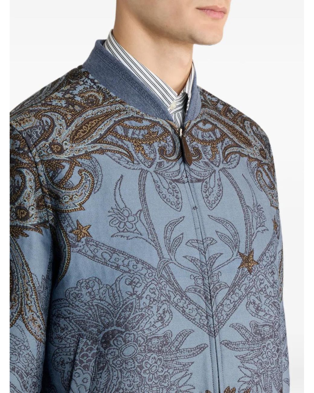 Etro Blue Wool Polyester Cotton Classic Bomber Jacket for men