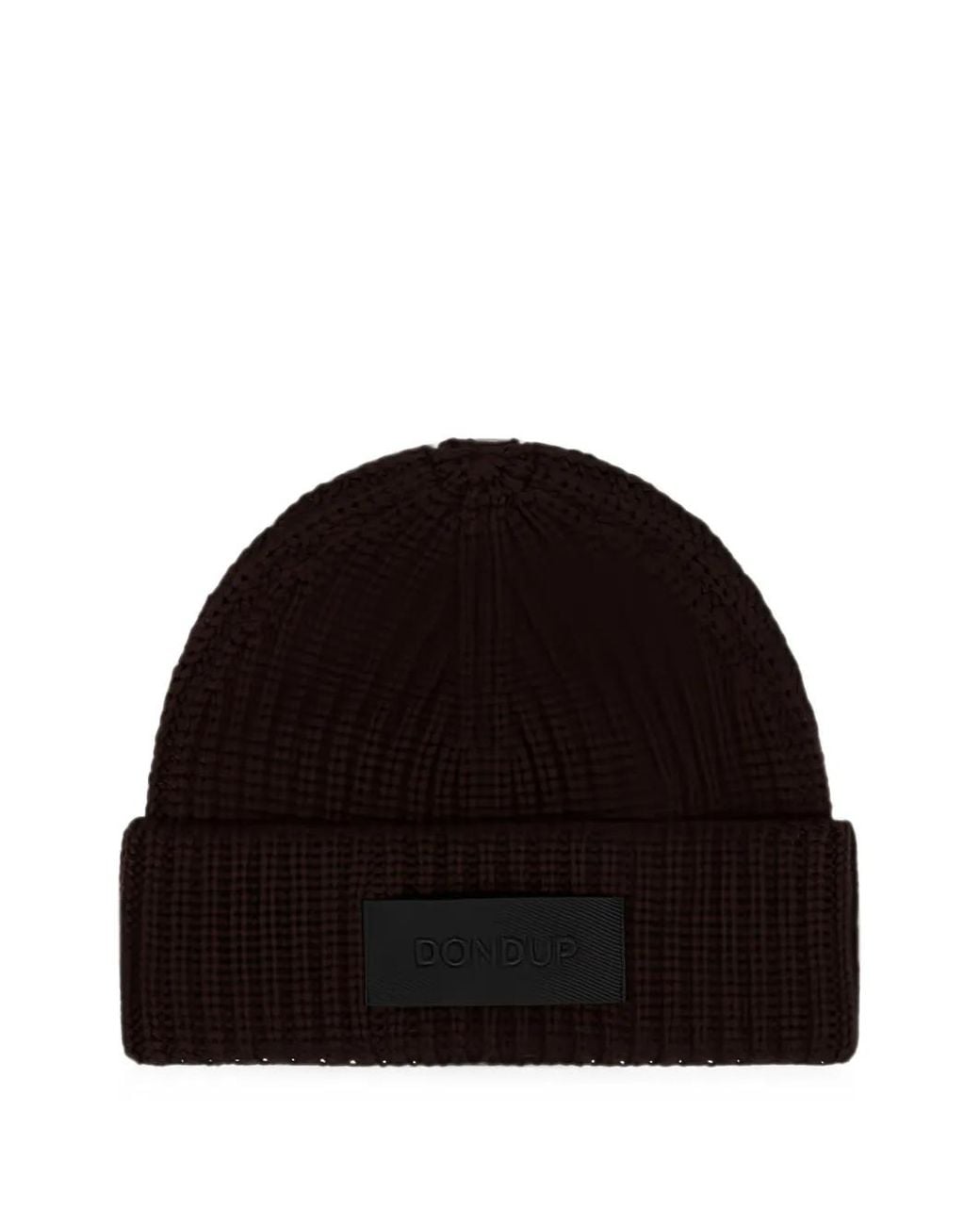 Dondup Black Ribbed-Knit Logo-Patch Beanie Hat for men