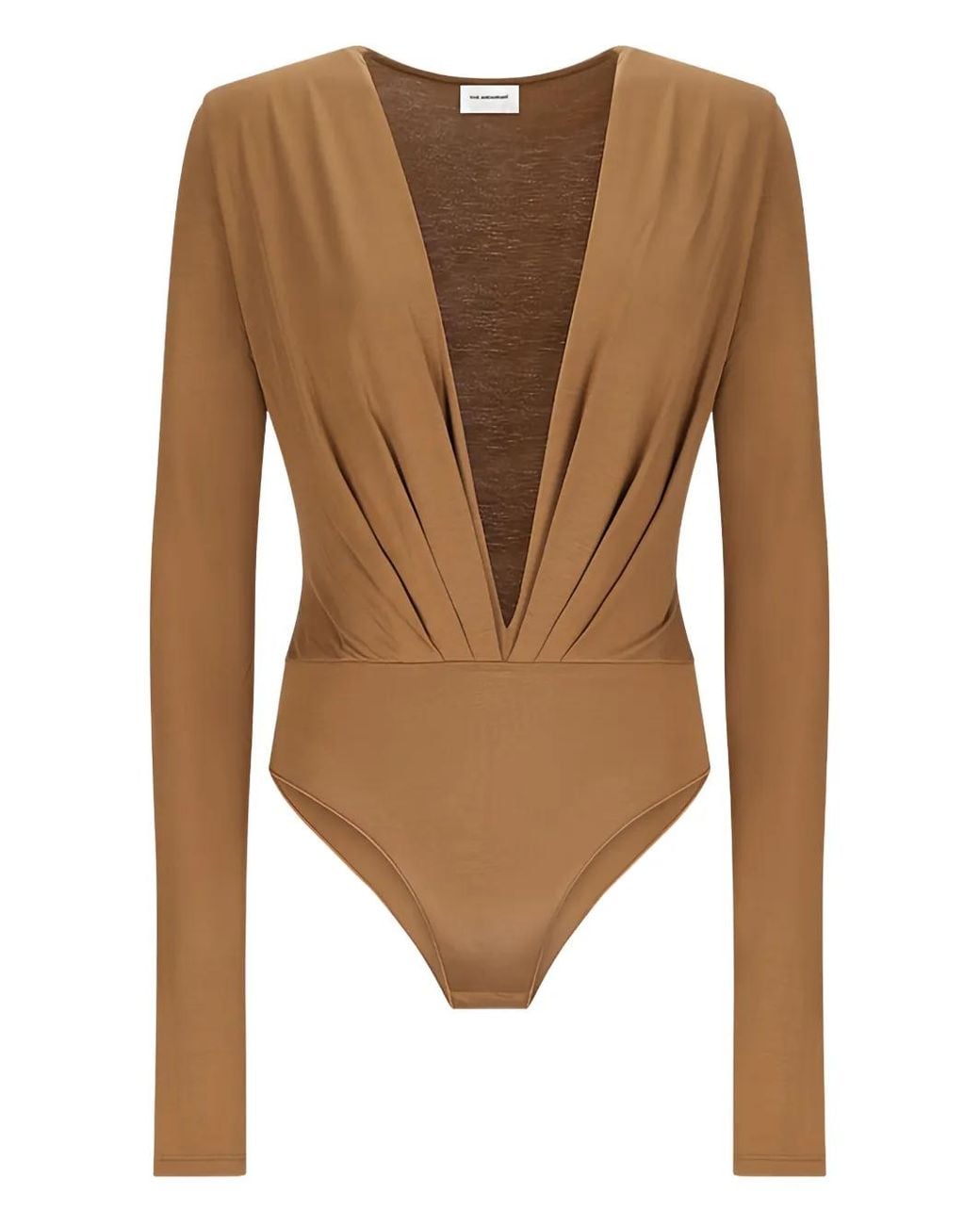ANDAMANE Brown Zelda Plunging-Neckline Long-Sleeve Bodysuit