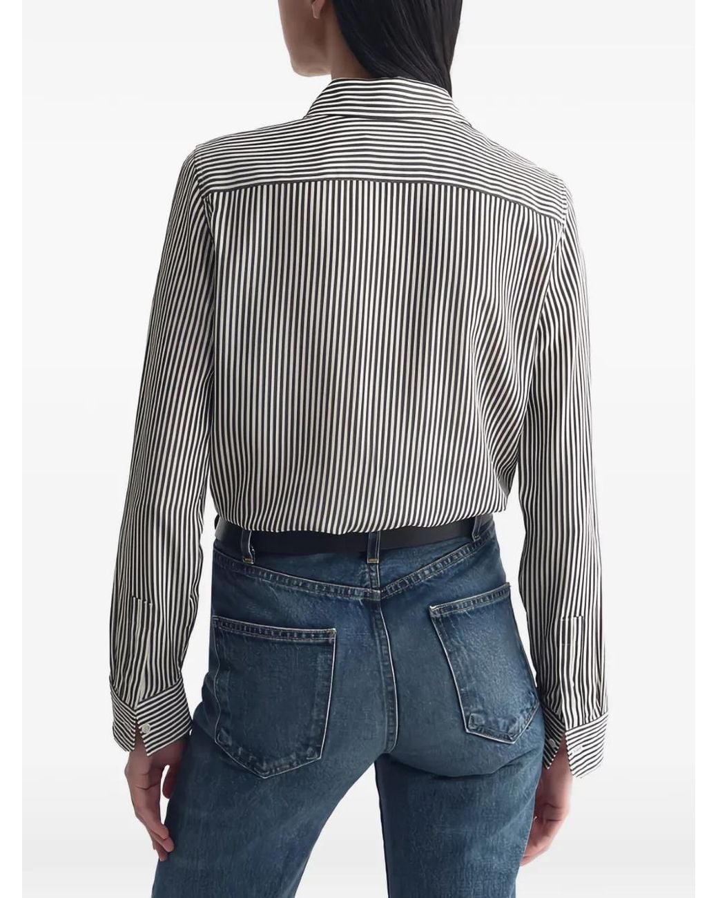Nili Lotan Gray Gaia Vertical-Stripe Shirt