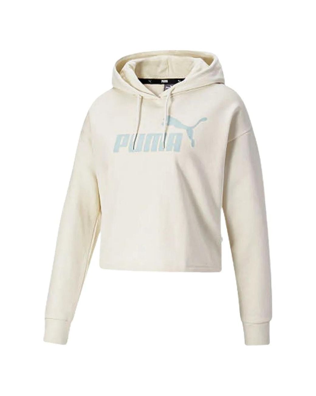 PUMA White Cropped Logo-Print Hoodie