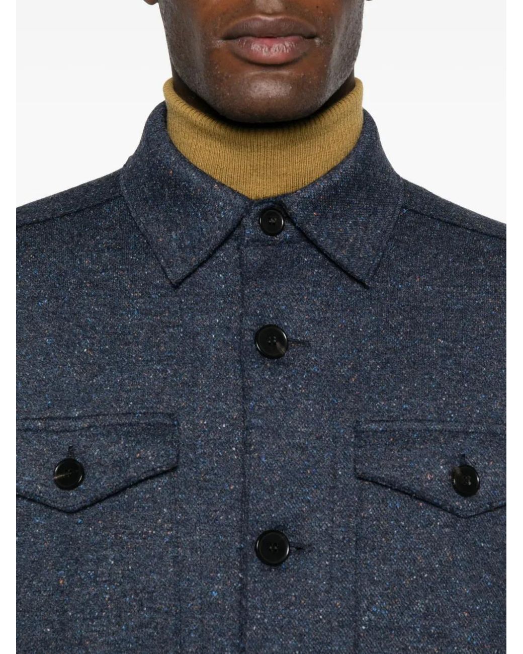 Harris Wharf London Blue Buttoned Shirt Jacket for men