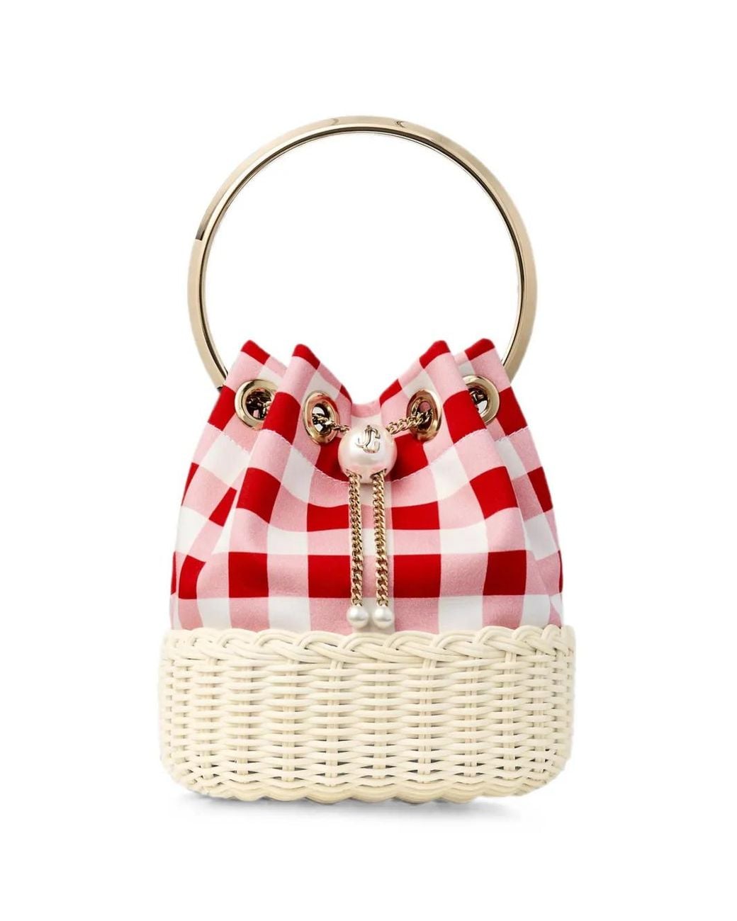 Jimmy Choo Red Bon Bon Check Pattern Shoulder Bag