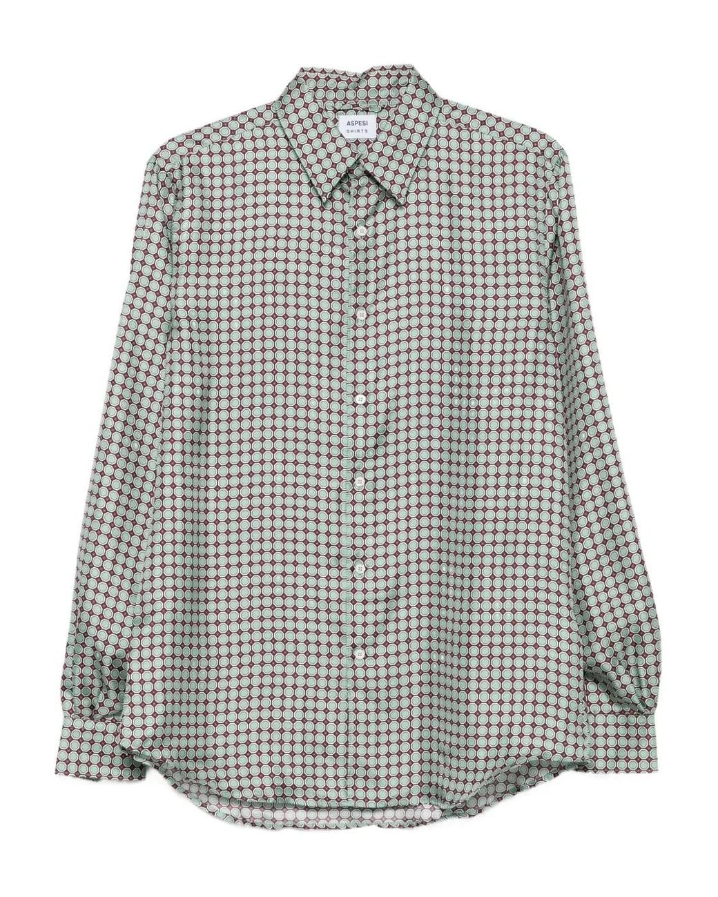 Aspesi Gray Geometric-Print Silk Shirt for men