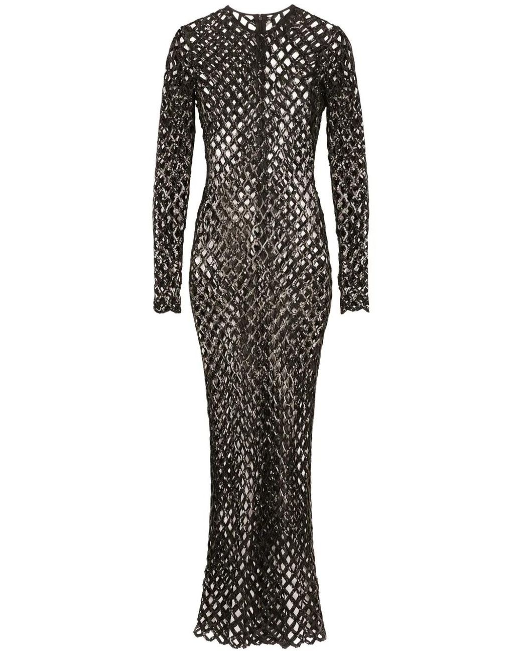 Dolce & Gabbana Black Maxi Sequinned Mesh Dress