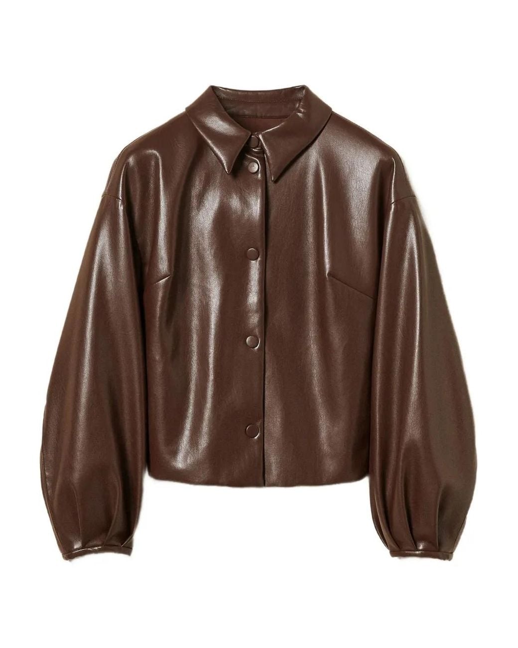 Twinset Brown Shirt-Collar Faux-Leather Bomber Jacket