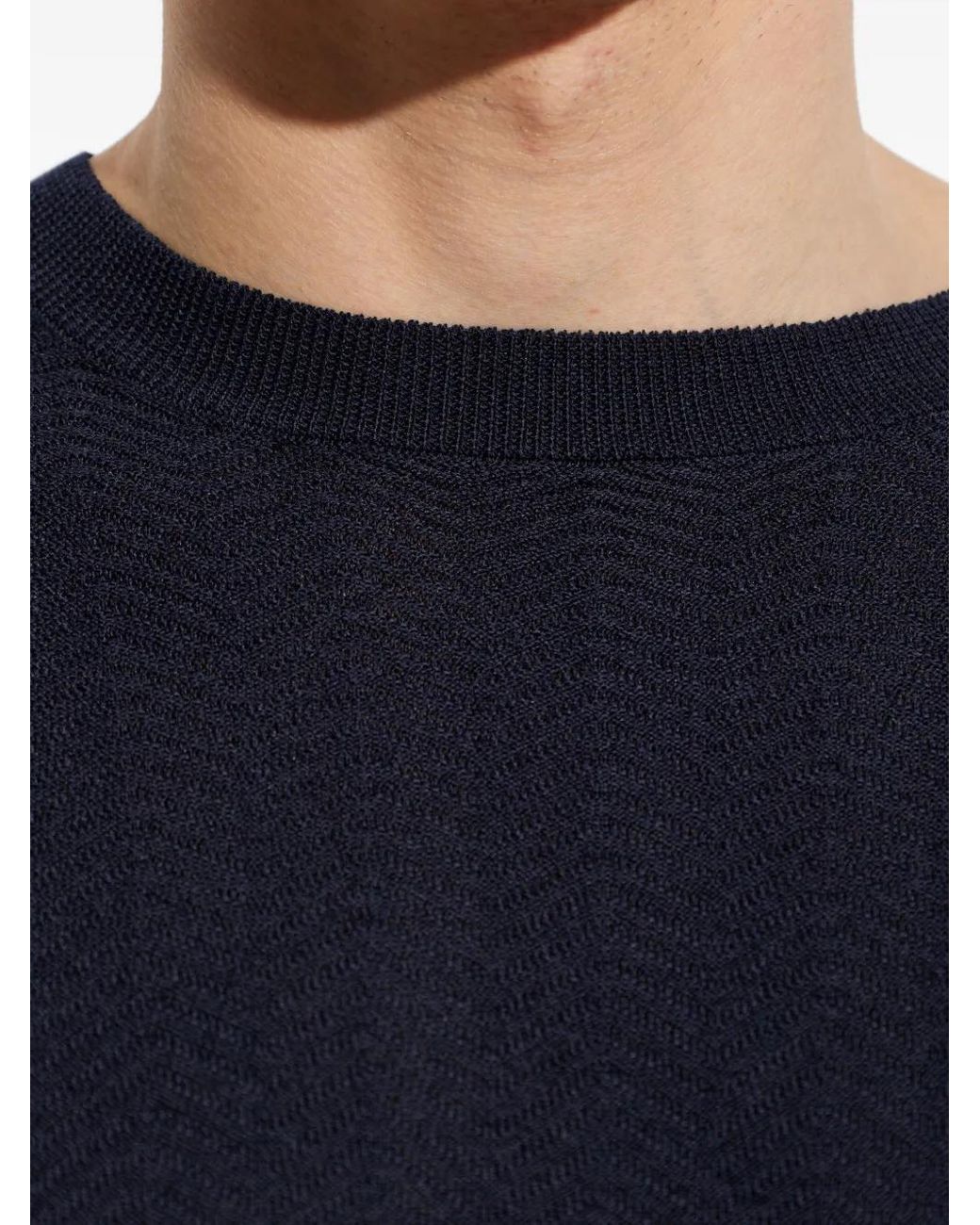 Giorgio Armani Blue Chevron Silk And Cotton Crew-Neck Sweater for men