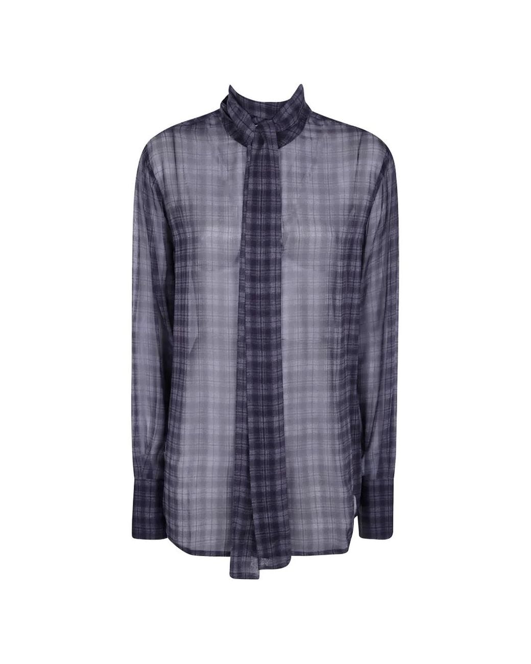 7 For All Mankind Blue Plaid-Check Bow Shirt