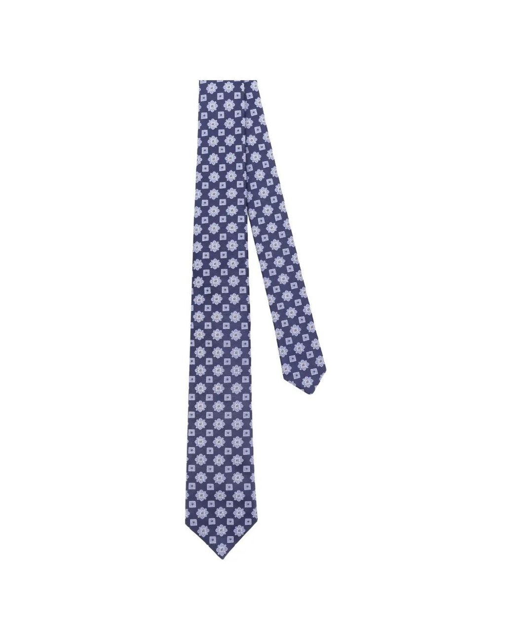 Kiton Blue Floral Geometric-Pattern Tie for men