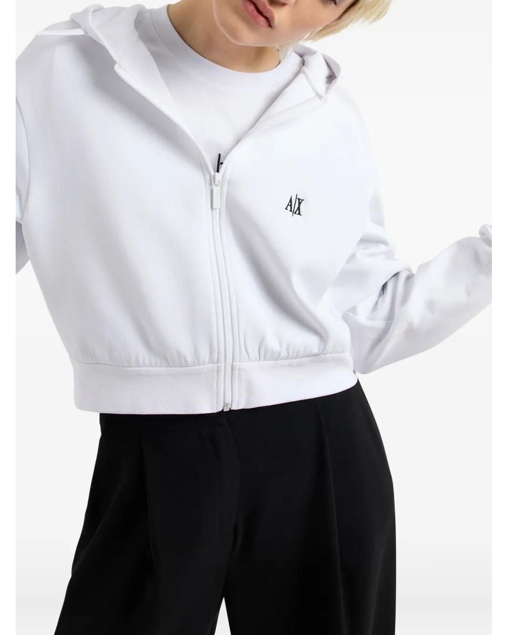 ARMANI EXCHANGE White Logo-Embroidered Zip-Up Sweatshirt