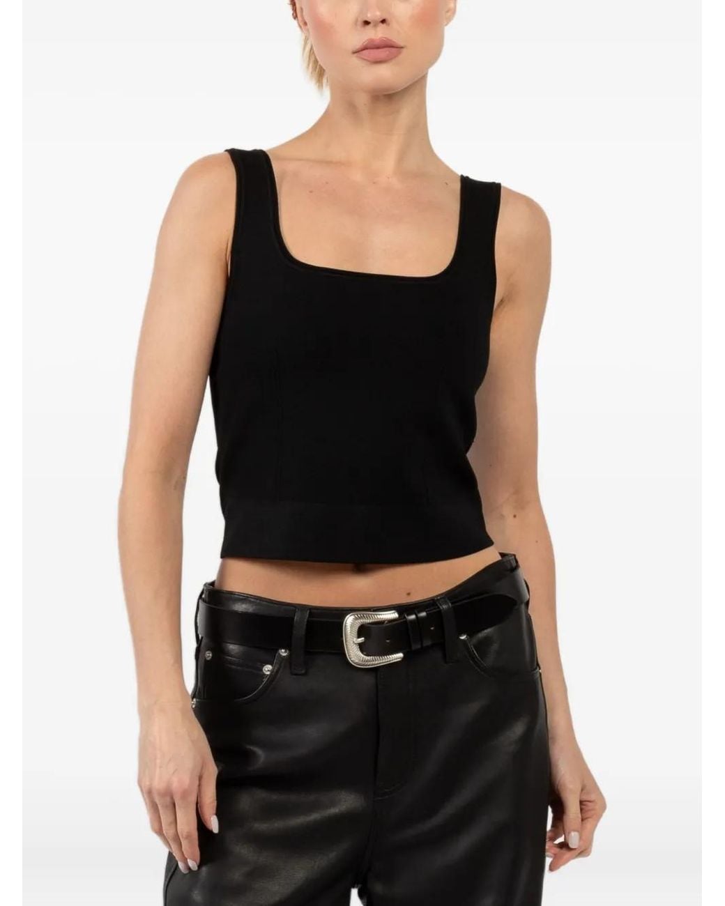 Jonathan Simkhai Black Uri Square-Neck Ribbed Top