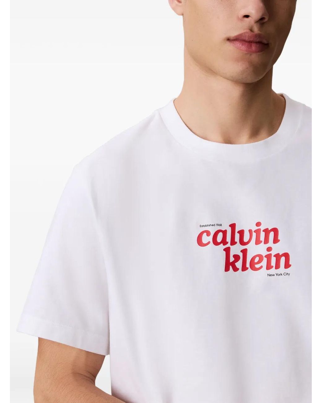 Calvin Klein White Logo-Print Crew-Neck T-Shirt for men