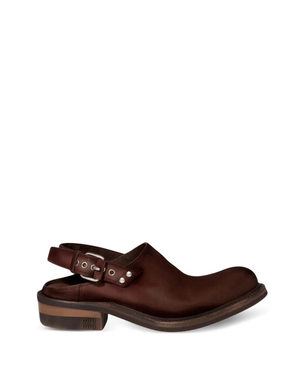 Miu Miu Brown Buckle-Fastening Leather Mules