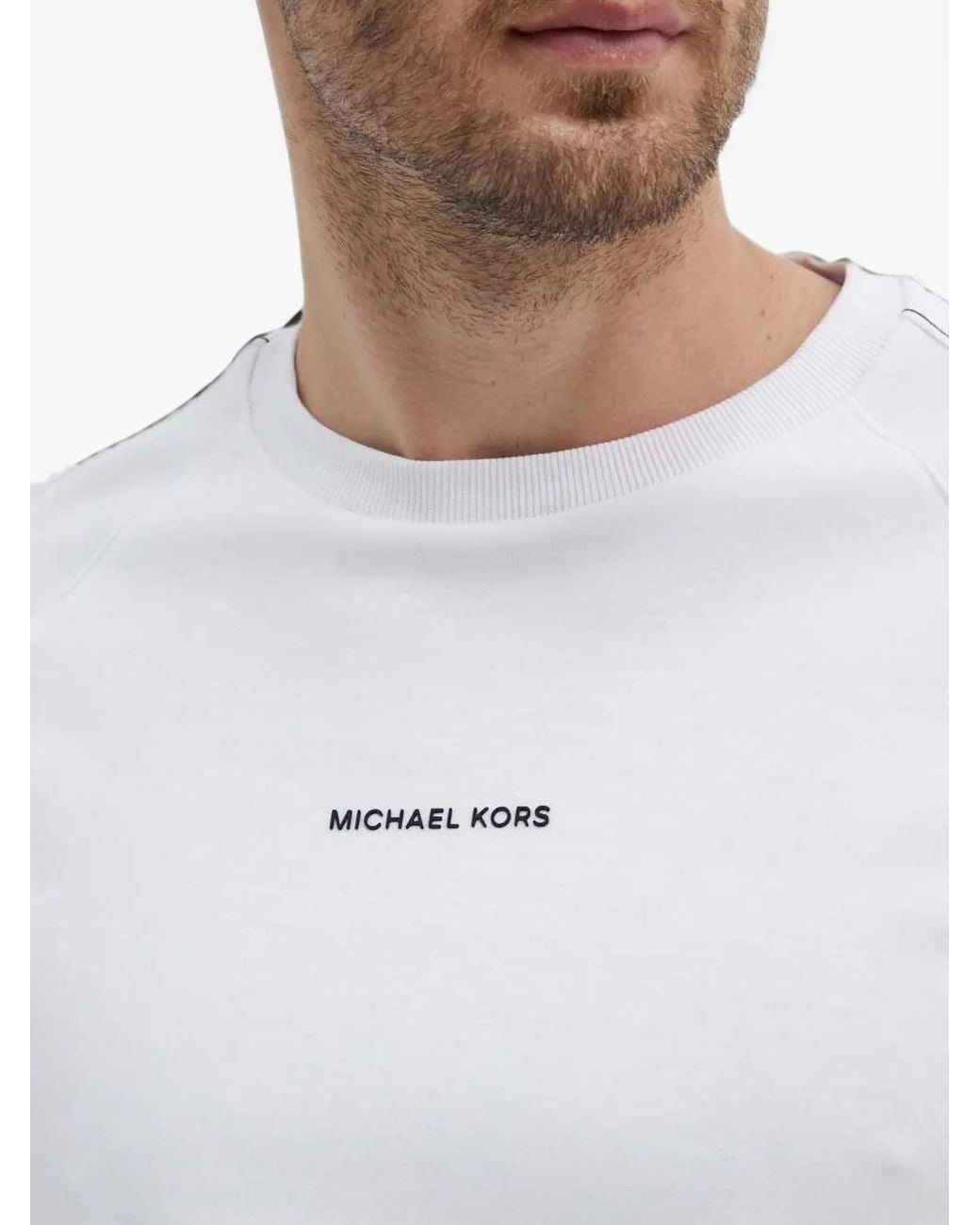 Michael Kors White Logo-Print Side-Stripe Sweatshirt for men