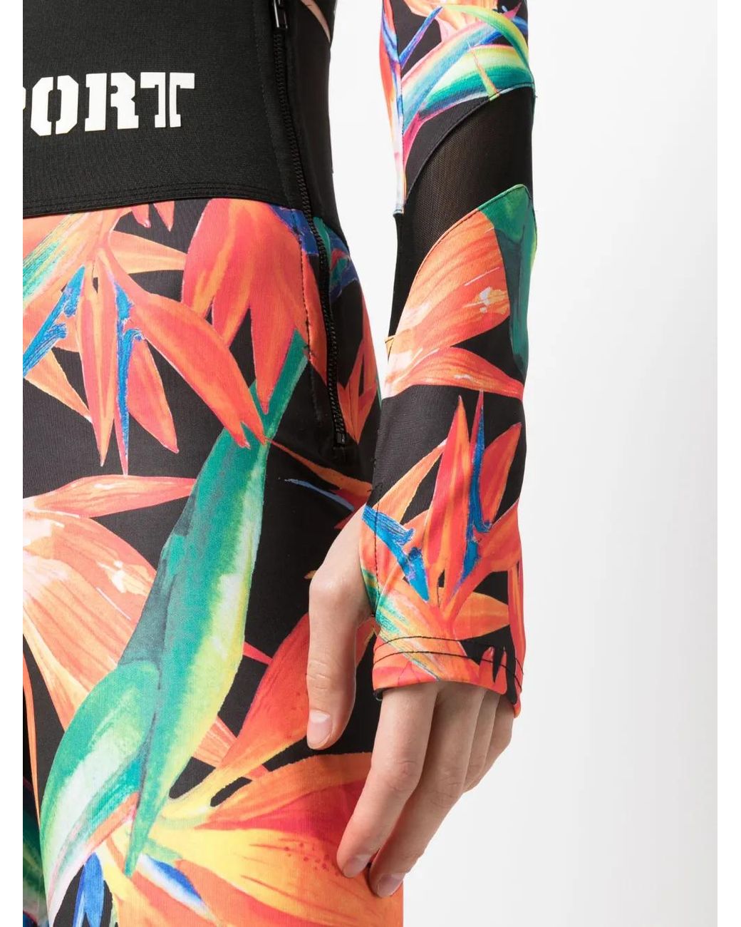 Philipp Plein Red Botanical-Print Long-Sleeve Compression Top