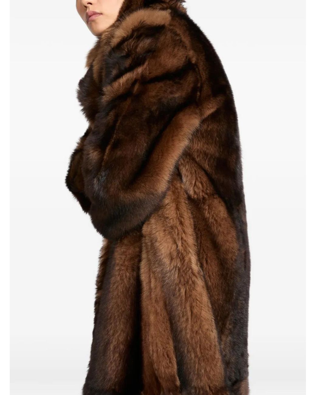 Yves Salomon Brown Fur-Effect Shearling Coat