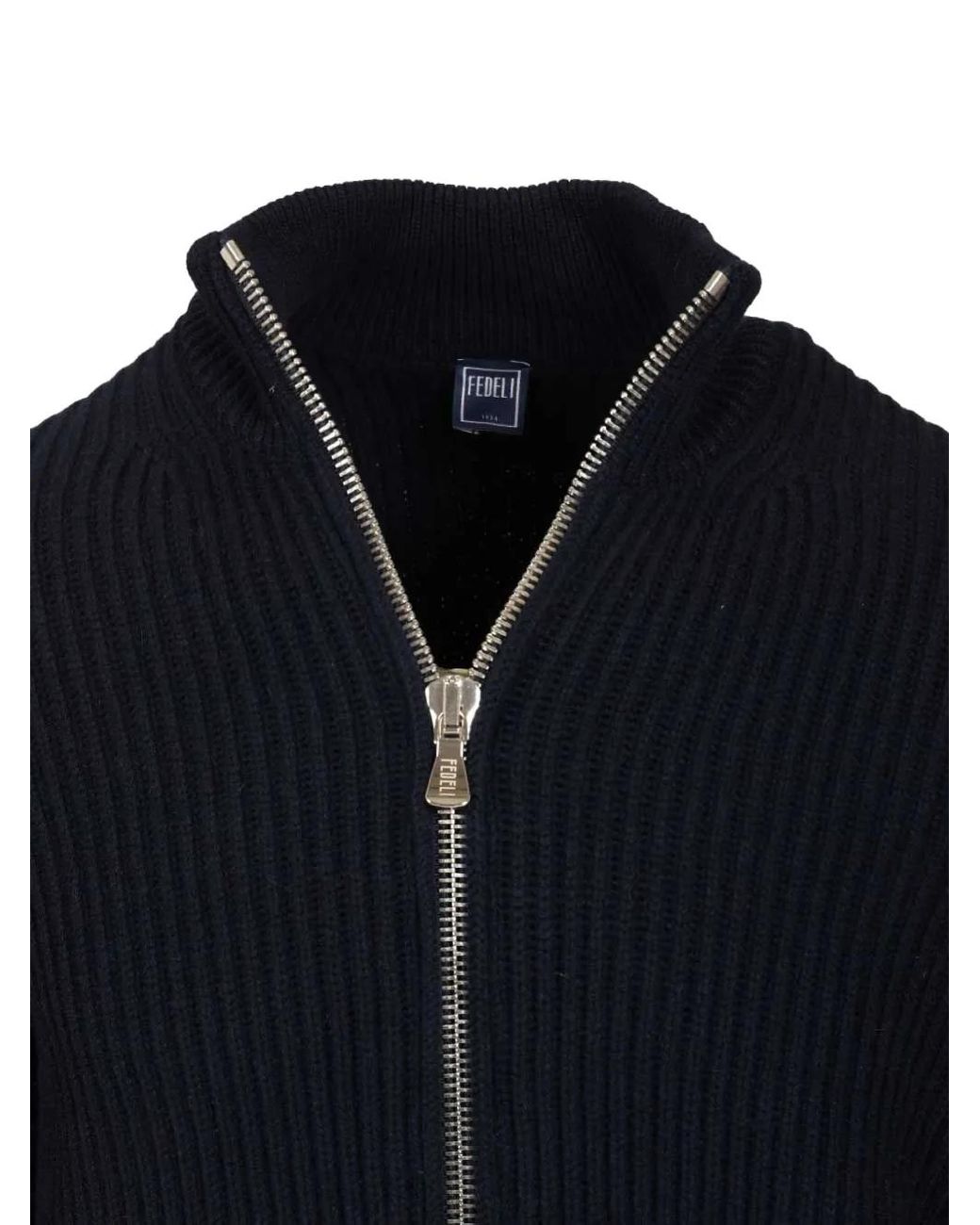 Fedeli Blue Ribbed-Knit Cashmere Cardigan for men